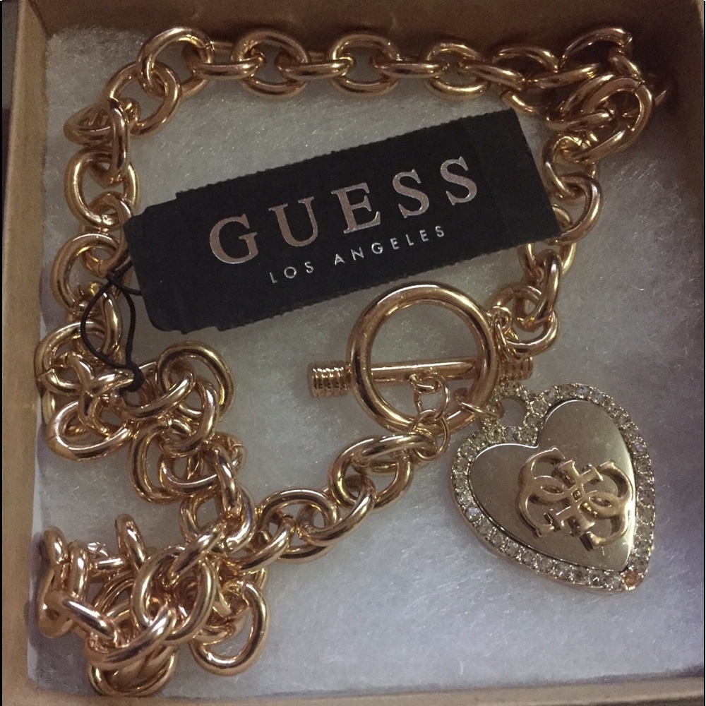 GUESS ROSE GOLD Tone Chunky Chain Choker Heart - Picture 1 of 4